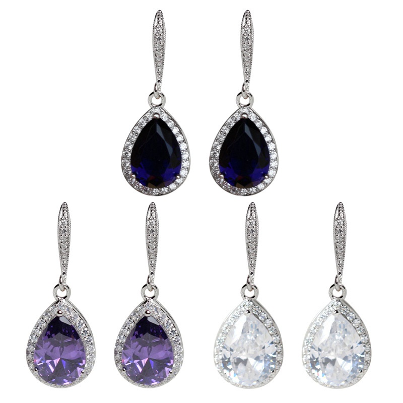 Classic Drop Earring For Women White/Blue/Purple CZ Stone Wedding Engagement Party Accessories Simple And Elegant Jewelry