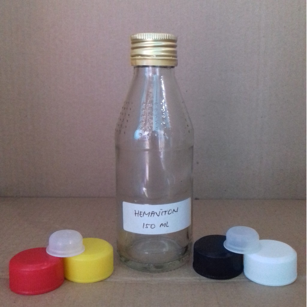 Botol Kaca Bening 150 ml - Ex.Hemaviton , Cocok Untuk Botol Minuman Herbal,Botol Minuman Energi, Bot