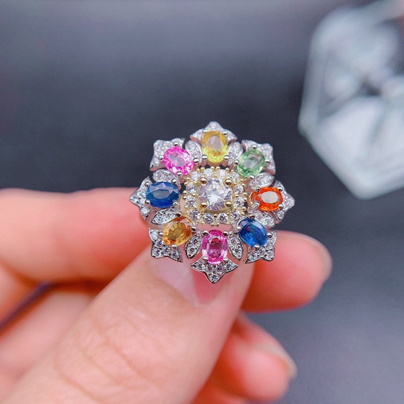 Cincin Berlian Imitasi Warna-Warni Model Terbuka Dapat Disesuaikan Untuk Wanita