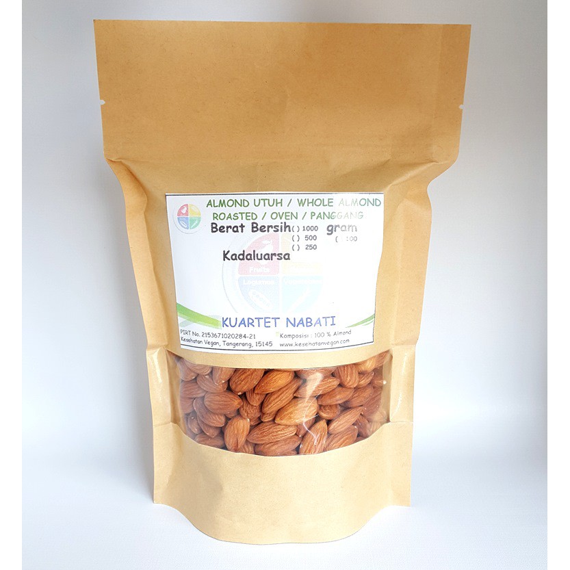 

500gr KN Roasted Almond KMSan Standing Pouch Zipper Window (Panggang / Matang) Ukuran Besar 27-30