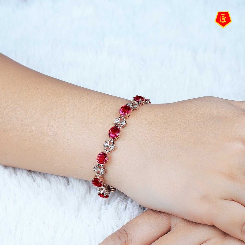 [Ready Stock]Fashion Luxury 18K Rose Gold Red Tourmaline Bracelet