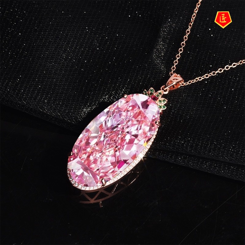 [Ready Stock]Luxury Inlaid Sapphire Pendant Pink Diamond Necklace for Women