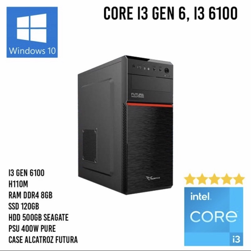 CPU MURAH RAKITAN CORE I3 6100 3,70 GHZ SKYLAKE RAM DDR4 8GB SSD 128GB HDD 500GB