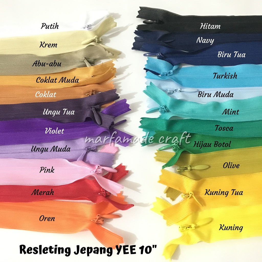 Resleting Jepang YEE 10" 25 cm Resleting Baju / Dress / Kebaya