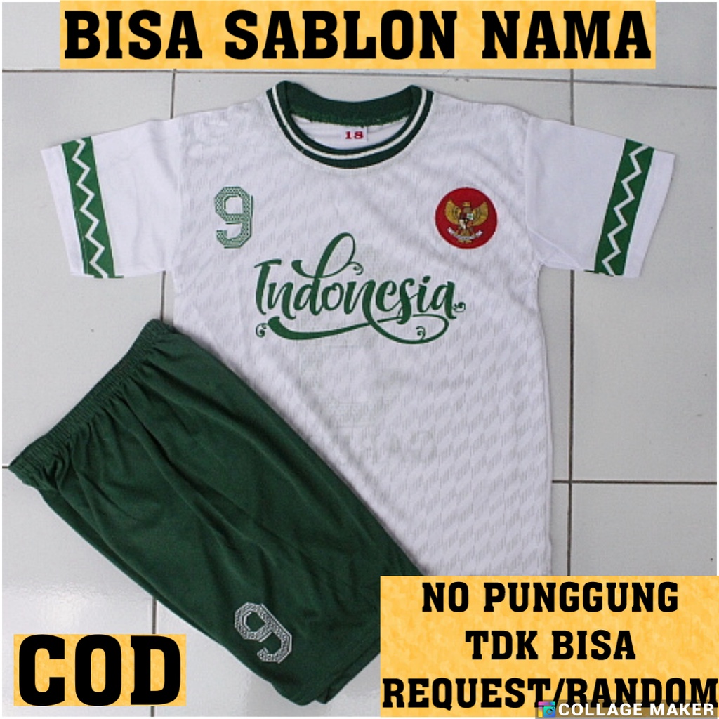 BISA COD SABLON NAMA SETELAN BAJU BOLA ANAK TIMNAS INDONESIA PUTIH