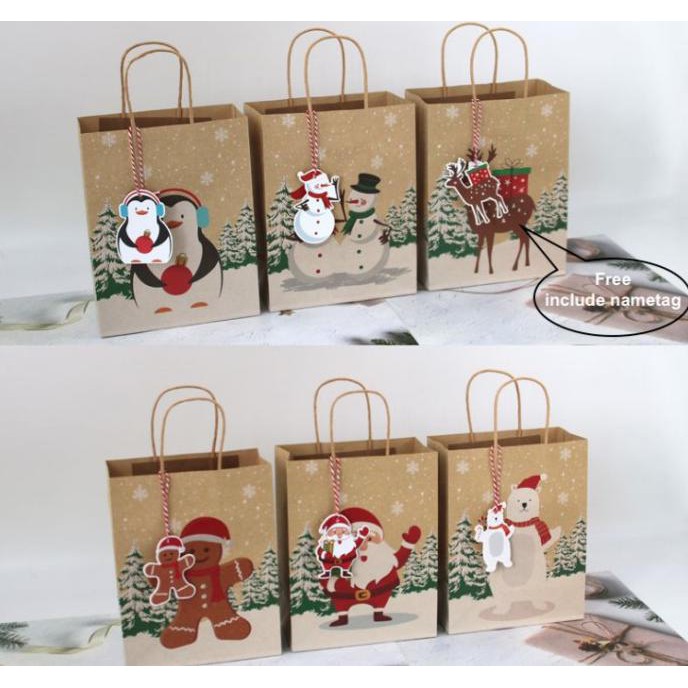 

Kantong craft natal nametag , kantong hadiah tema natal , paper bag