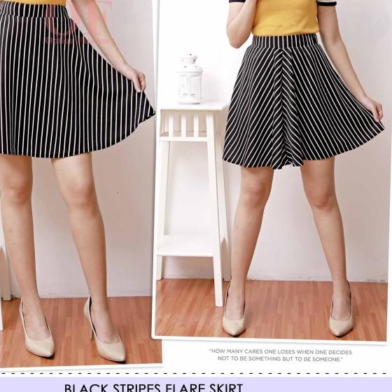 ♡ Rok Flare Pendek Motif Salur / Rok Salur ✬