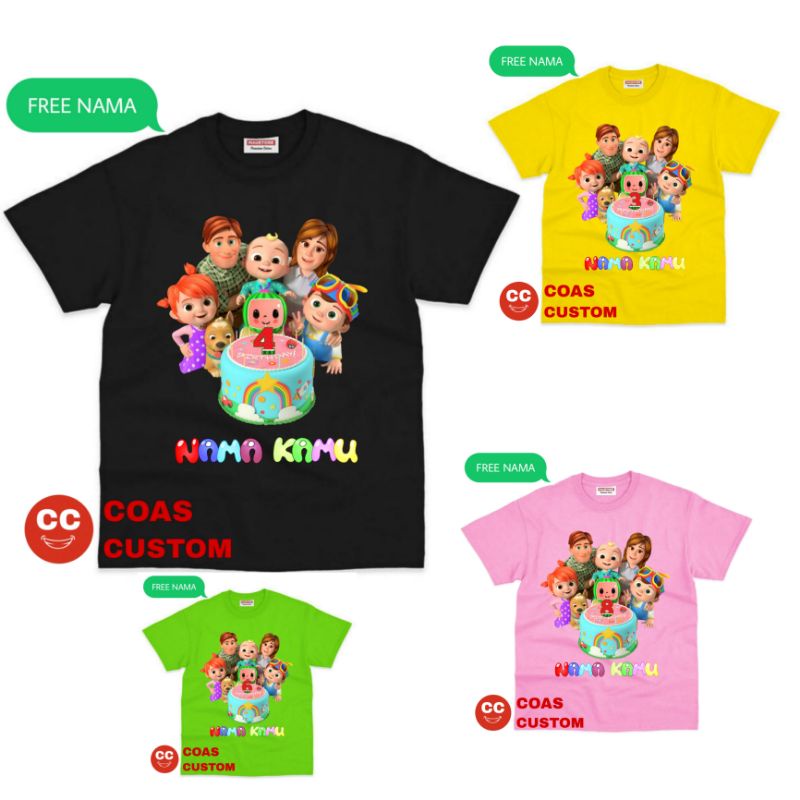 BAJU KAOS COCOMELON ULANG TAHUN GRATIS SABLON NAMA DAN USIA ANAK