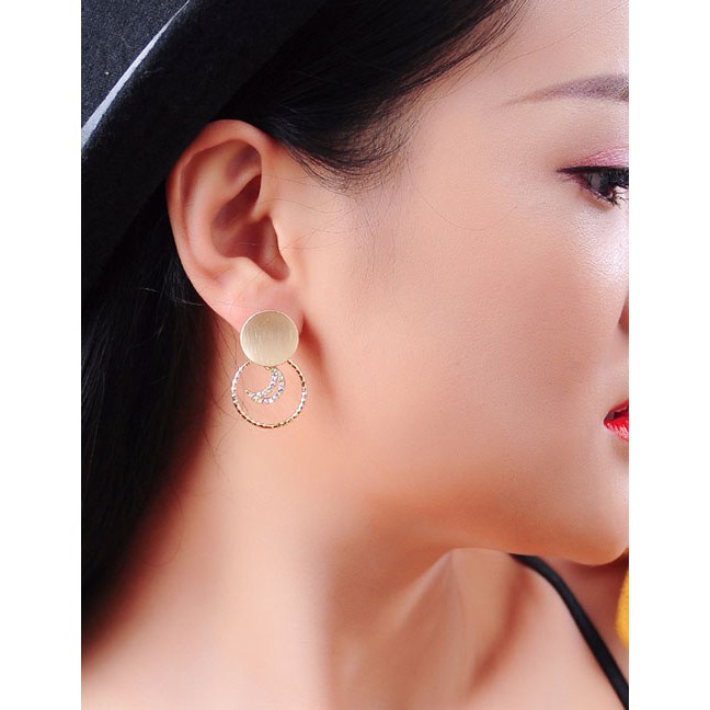 LRC Anting Tusuk Fashion Gold 925 Sterling Silver Star-studded Geometric Asymmetrical Earrings D4190