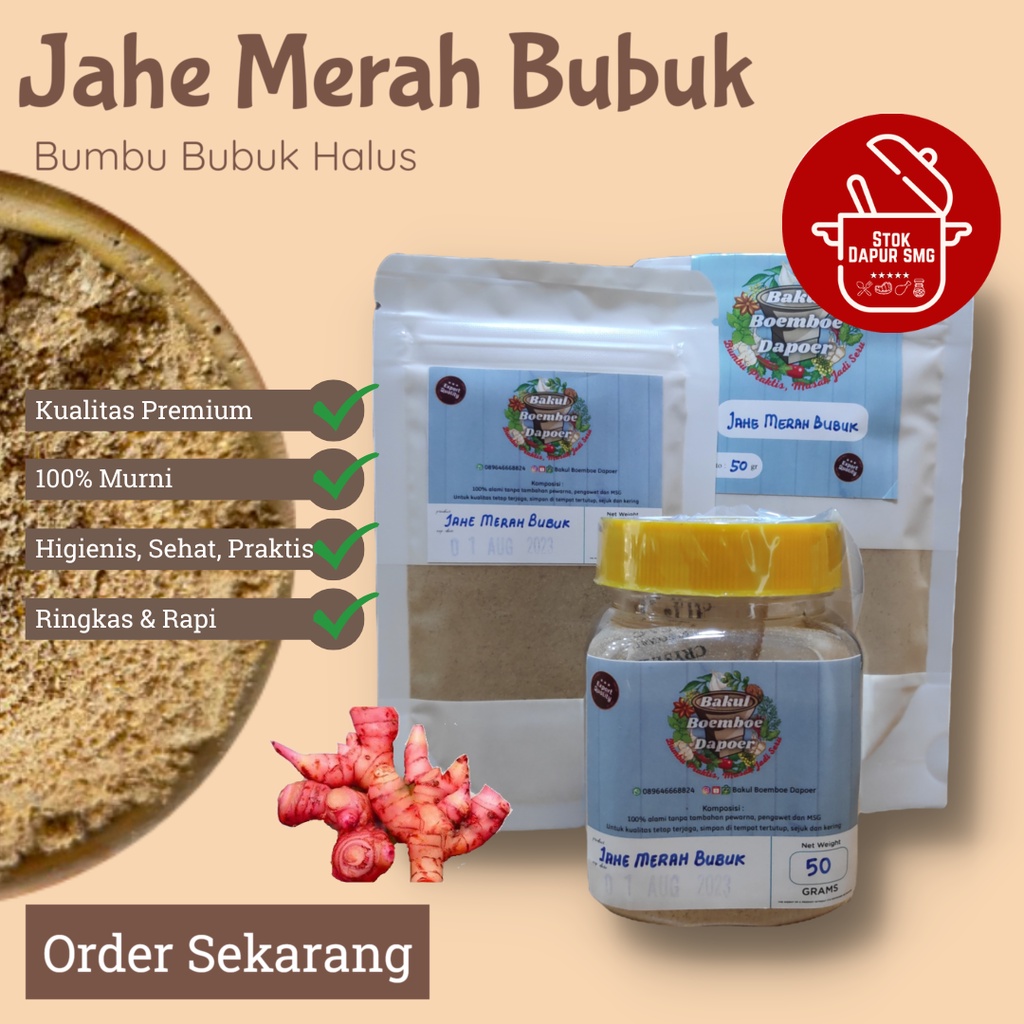 

Jahe Merah Bubuk Murni / Ground Red Ginger Powder Pouch Refill 20gr 50gr 100gr Botol 50gr