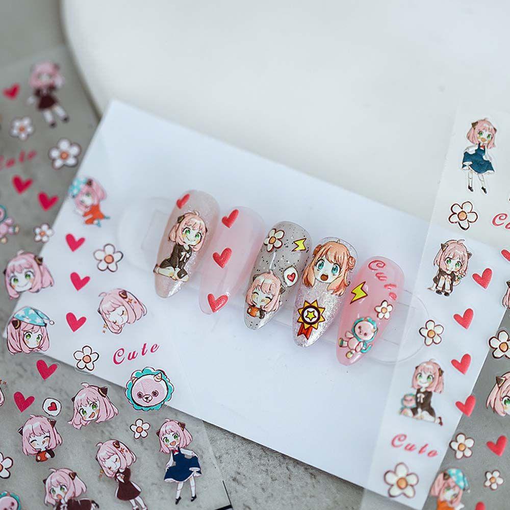 [Elegan] Kartun Stiker Kuku Relief Lucu Anya Self Adhesive Nail Art Dekorasi