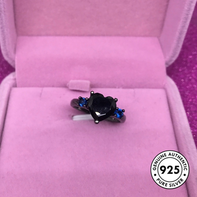 Cincin S925 Silver Bentuk Hati Warna Hitam