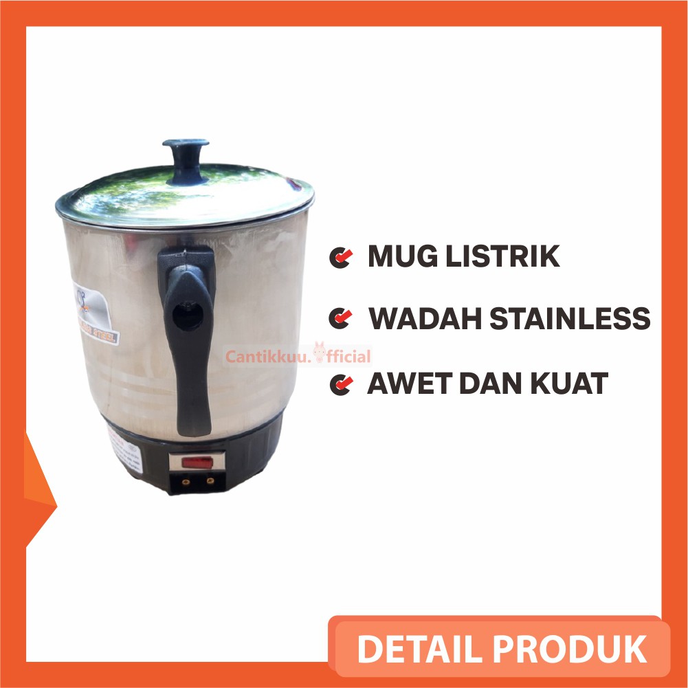 Mug Listrik Gelas Listrik Pemanas Air Masak Rebus Air Mie Listrik Stainless  - Alat Masak Listrik