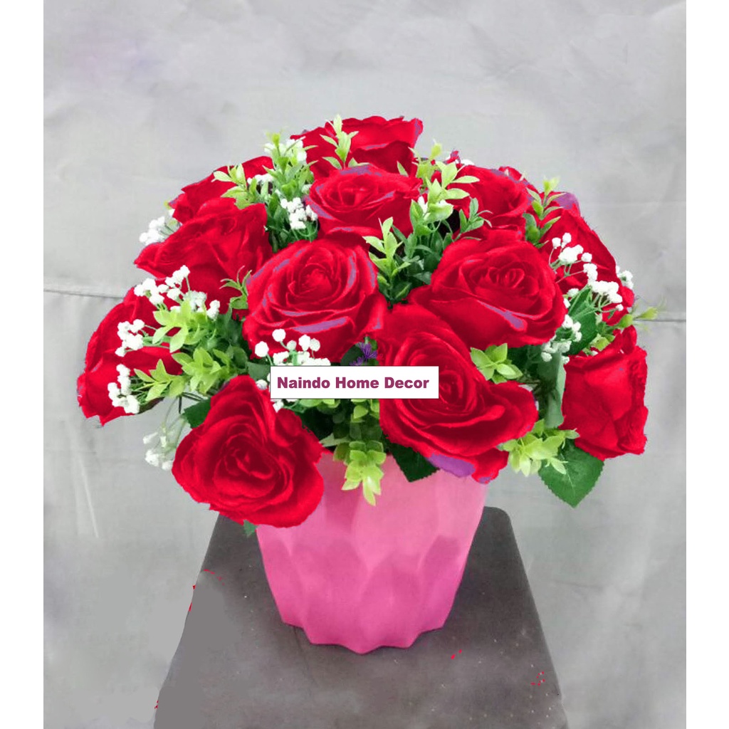 Naindo mawar kembang Hias elegan dekorasi ruang tamu & kantor- bunga meja