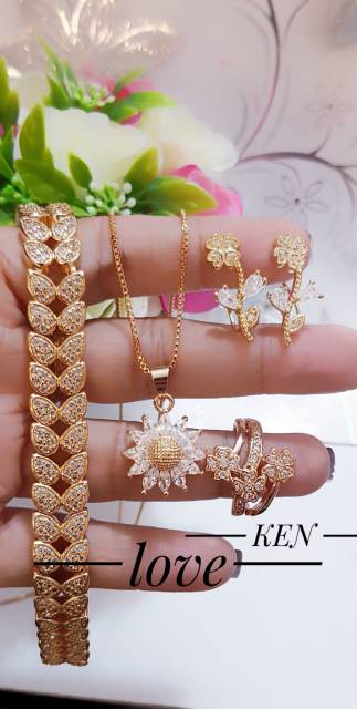 Xuping set gelang cincin kalung anting lapis emas 24k (anti iritasi dan tidak pudar) 2001