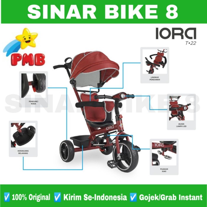 Sepeda Tricycle Anak Roda Tiga 3 PMB IORA T 23 Tricycle Anak Musik Lampu Rem