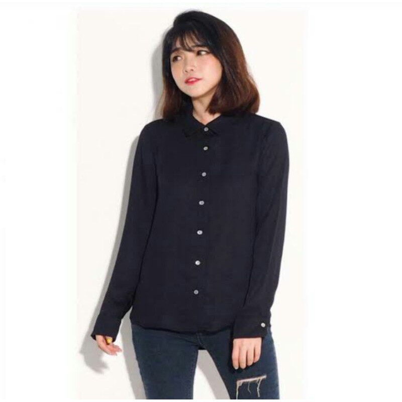 Kemeja Wanita H&amp;M Black Kemeja Hitam Wanita Kemeja Kerja Wanita Original Branded