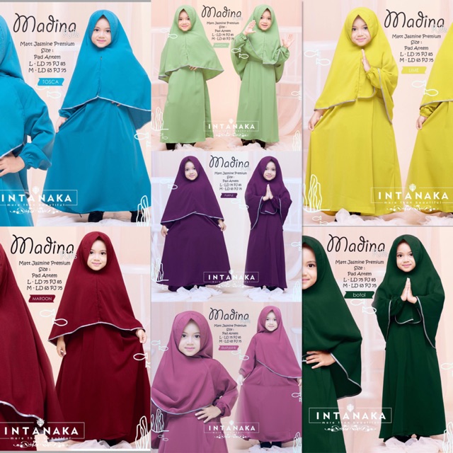 MADINA syari set kids gamis dress jilbab setelan anak perempuan polos intanaka