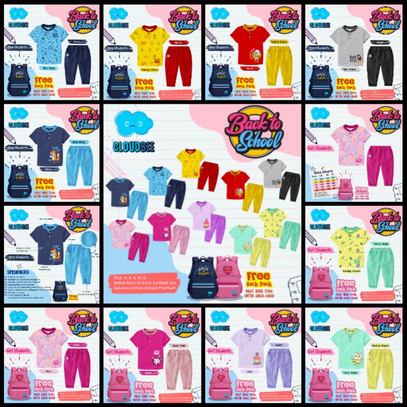 Nazra.SHA # Set Kaos Anak-anak Free Back pack/Tas sekolah By Cloud Bee