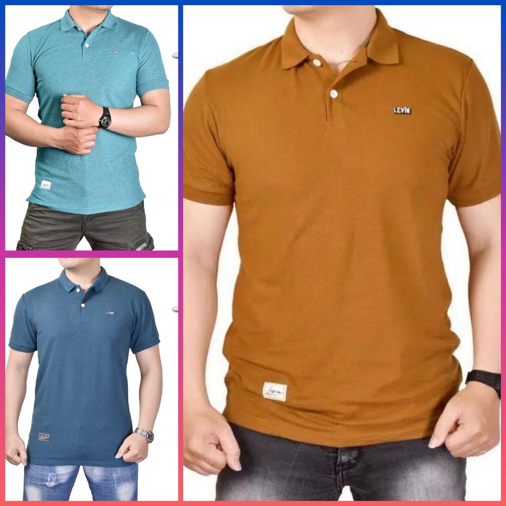 KAOS POLO PRIA DISTRO SHIRT KAOS KERAH PRIA BIRU TOSCA MUSTARD