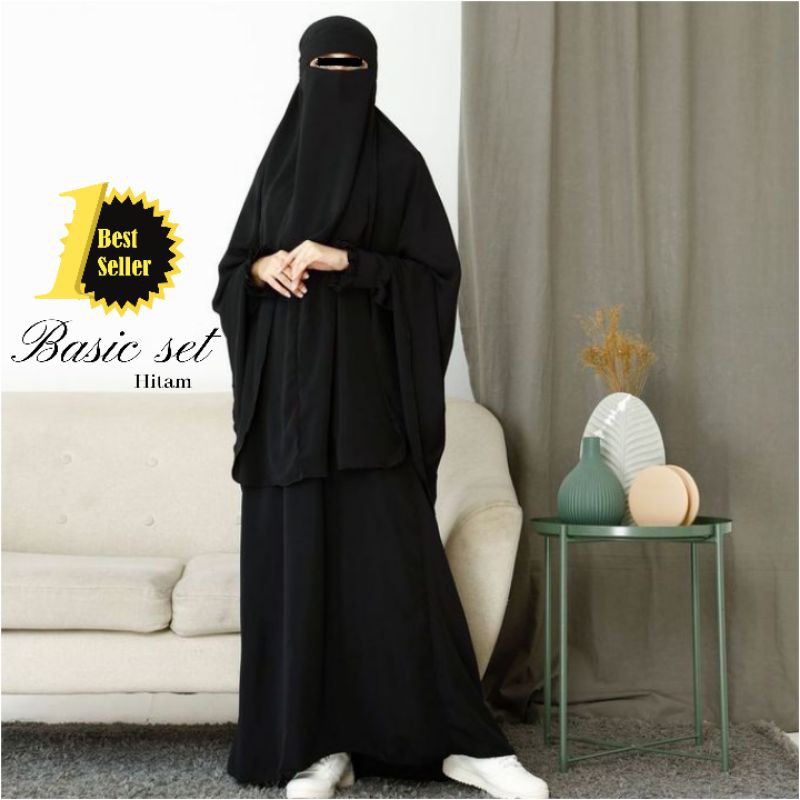 Gamis Sunnah Gamis Set Cadar Basic Set Syari Hitam Shopee Indonesia 