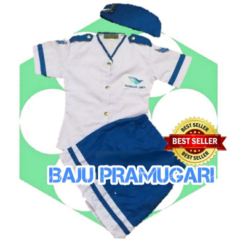 Baju profesi "PRAMUGARI"motif putih biru ankPaud-TK&SD