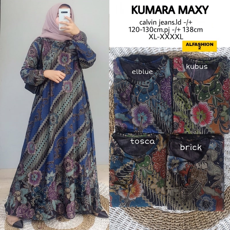 Gamis Bahan Calvin Jeans Motif Batik • KUMARA MAXY ORIGINAL BY ALFASHION SOLO