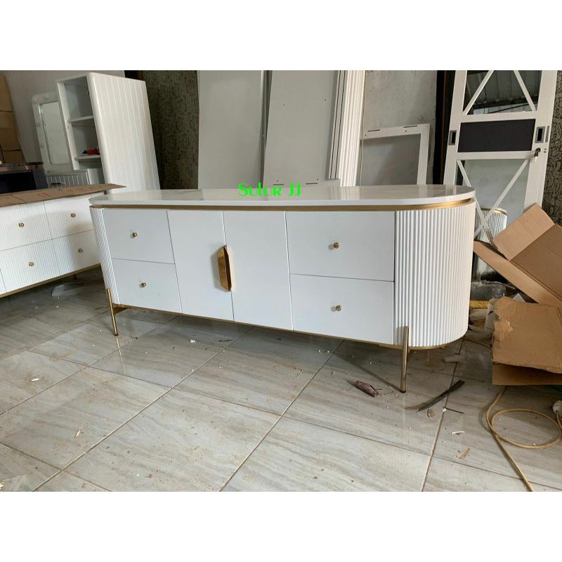 Meja TV / Konsol TV White Gold Motif Salur