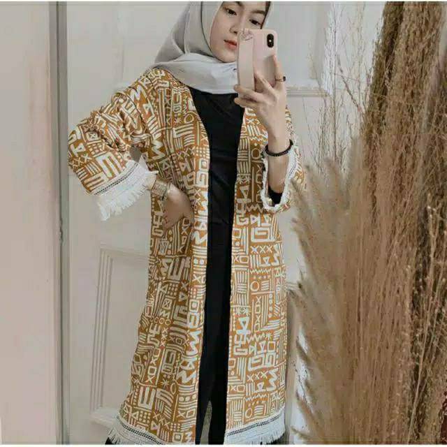 Fringe Long Etnik Cardigan Katun Rayon Premium Murah