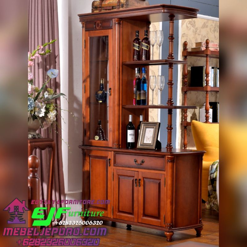 partisi Pemyekat Ruangan Mimalis terbaru Kayu Jati Jepara Model Minibar // lemari hias 2 Muka