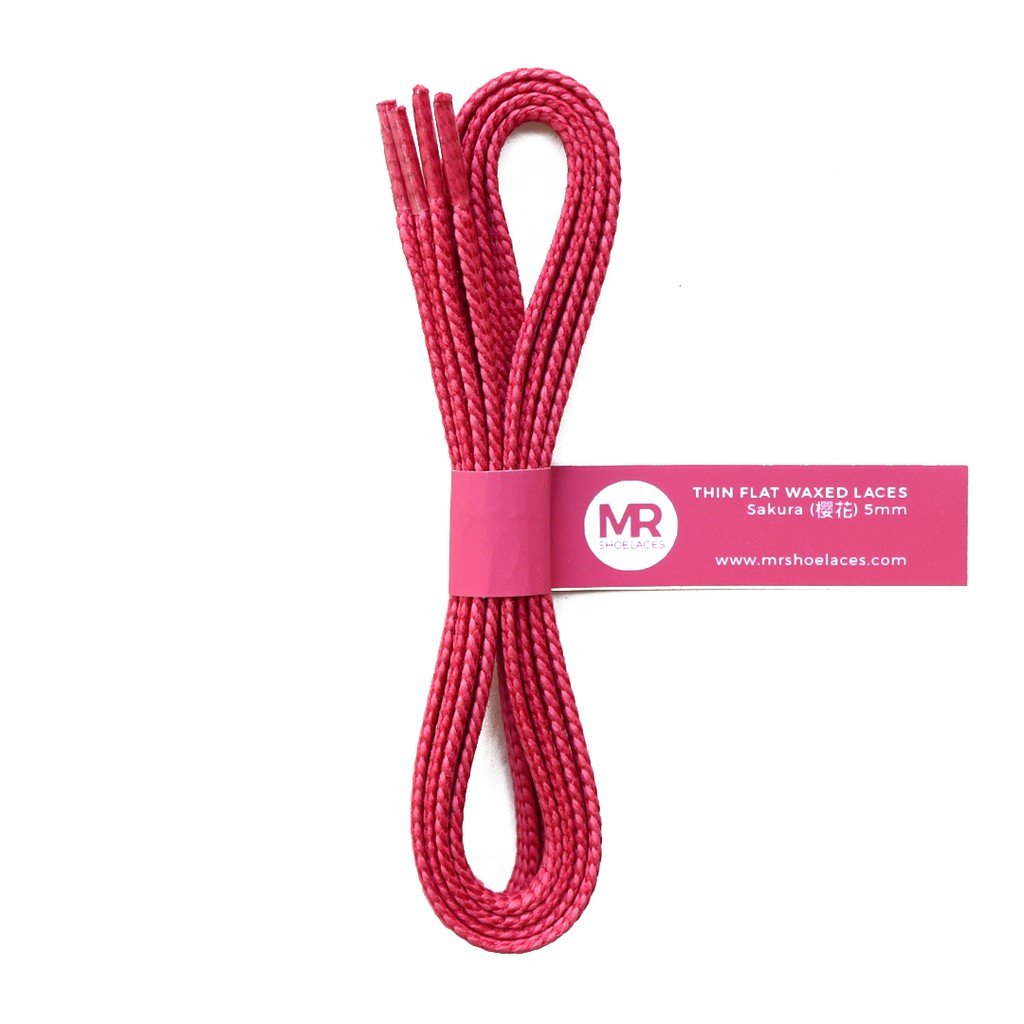 MR Shoelaces TH22 Sakura (Merah Muda) Tali Sepatu Lilin Gepeng Thin 3-4mm (Waxed Laces) 50cm 80cm 120cm 150cm Pink