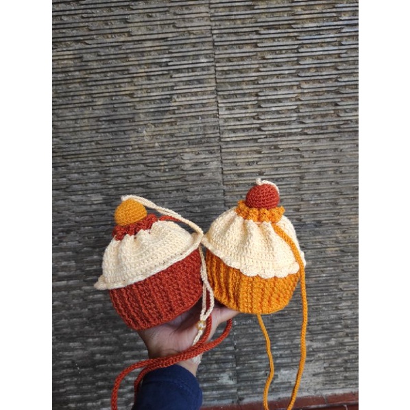 READY STOCK  Tas rajut tas koin tas selempang tas mini tas anak tas motif cake