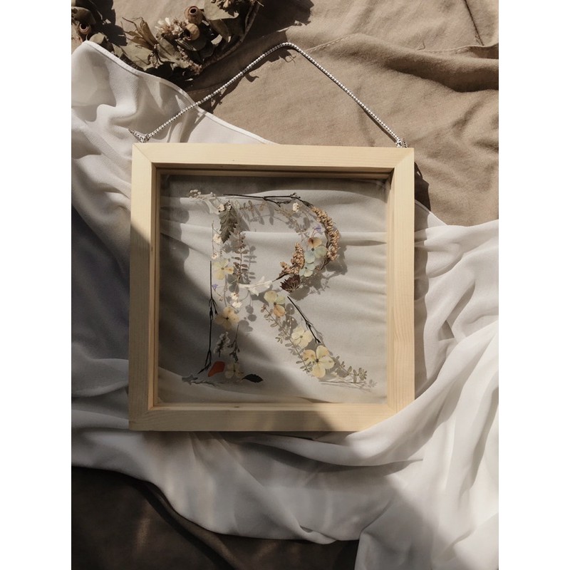 Initial pressed flowers frame