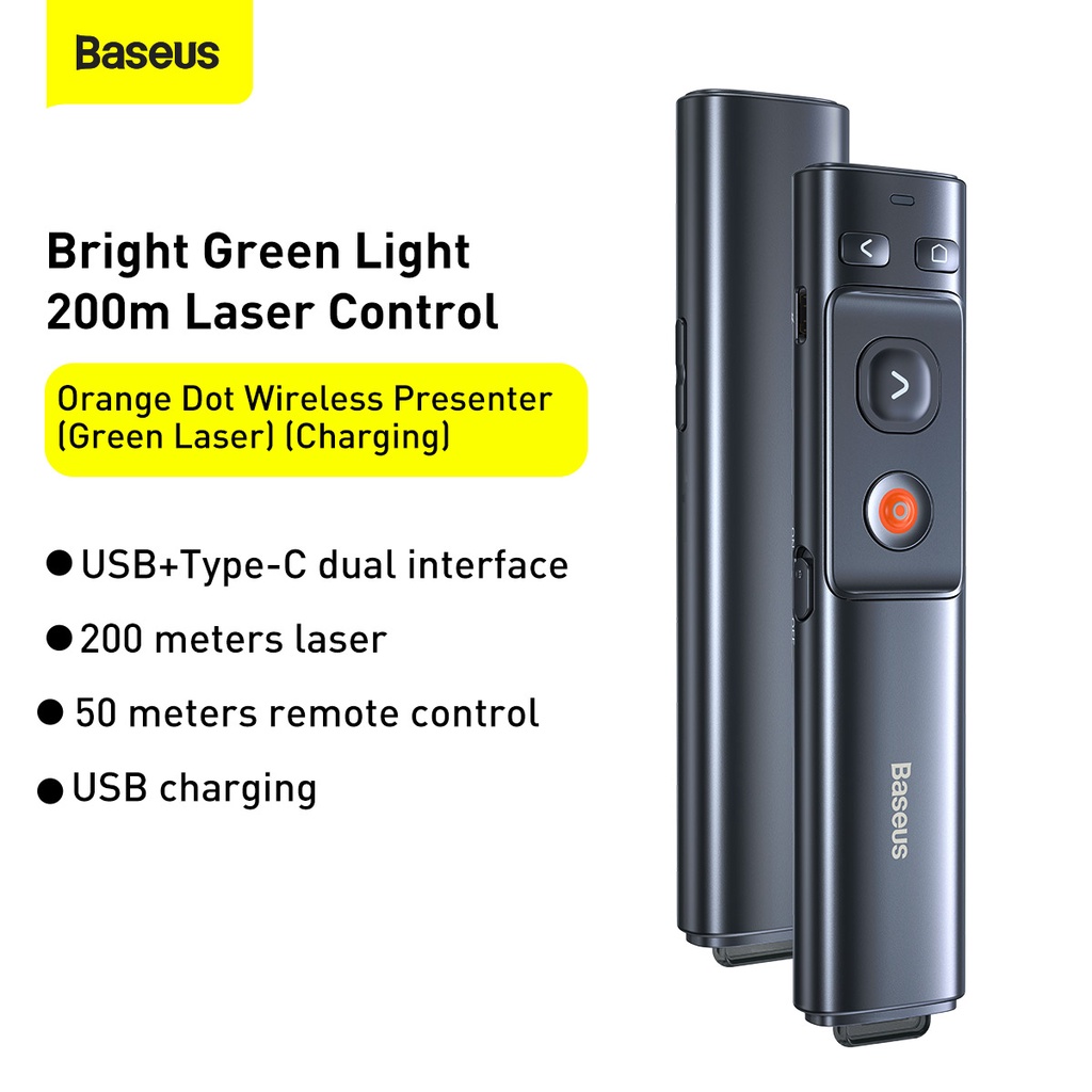 Baseus Wireless Presenter Laser Hijau Green Pointer Presentasi Battery