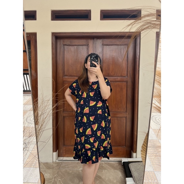 Daster Viral | Daster Ruffle Rayon | Daster Kekinian-Semangka navy