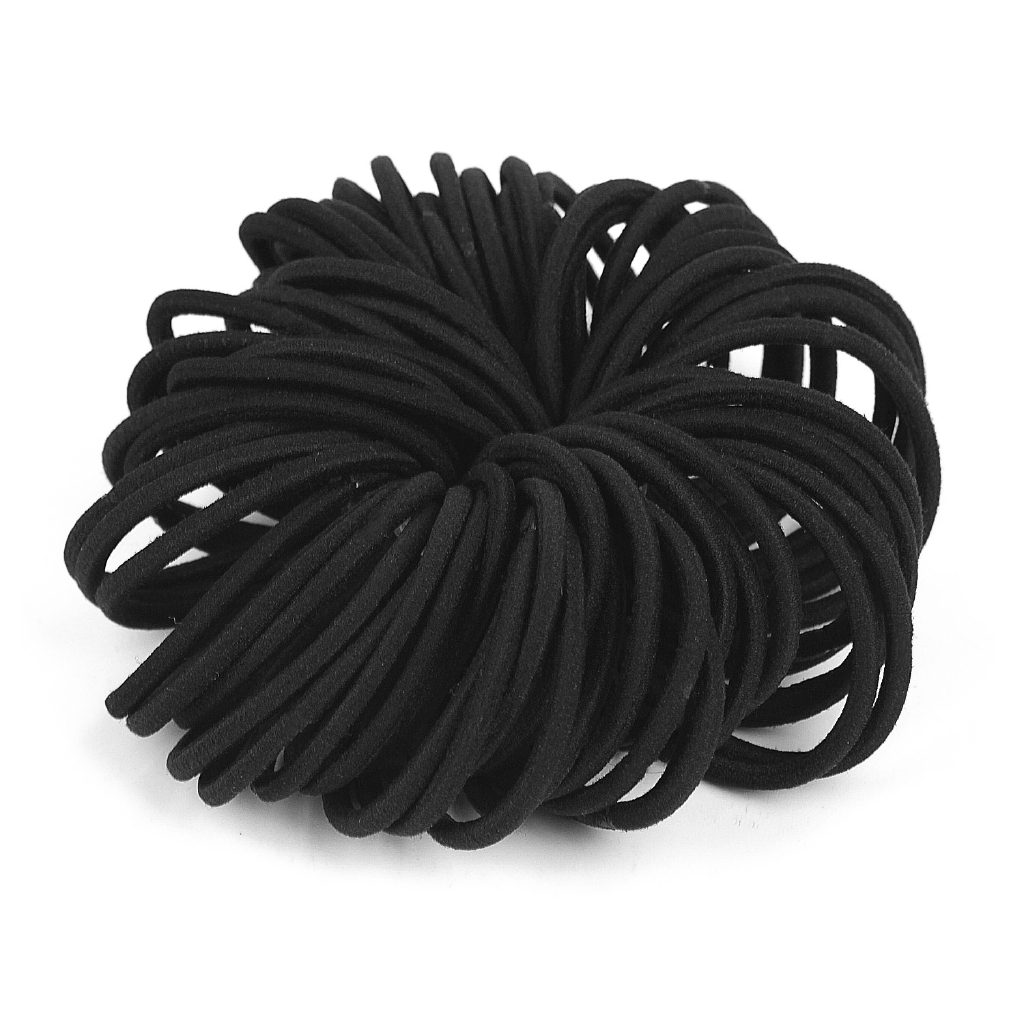 50Pcs Karet Rambut Ponytail Elastis Bahan Metal Tebal Warna Hitam Ukuran 3mm, 6mm-50Pcs-Black-4mm