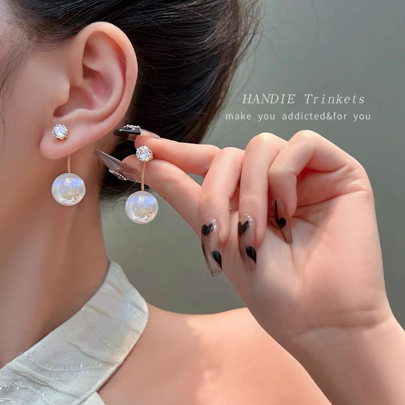 YEEZII Set Anting Liontin Mutiara Besar Hypoallergenic Warna Emas Gaya Elegan Untuk Wanita