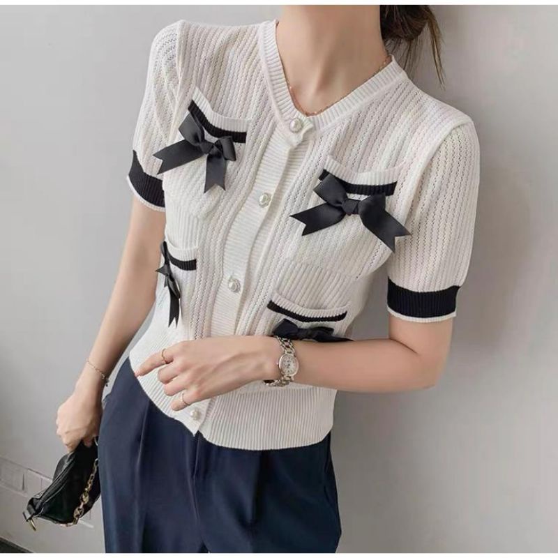 MDLV ~ 6372 FILLETA SHORT SLEEVE KNIT CARDIGAN // ATASAN LENGAN PENDEK RAJUT PITA // FASHION IMPORT