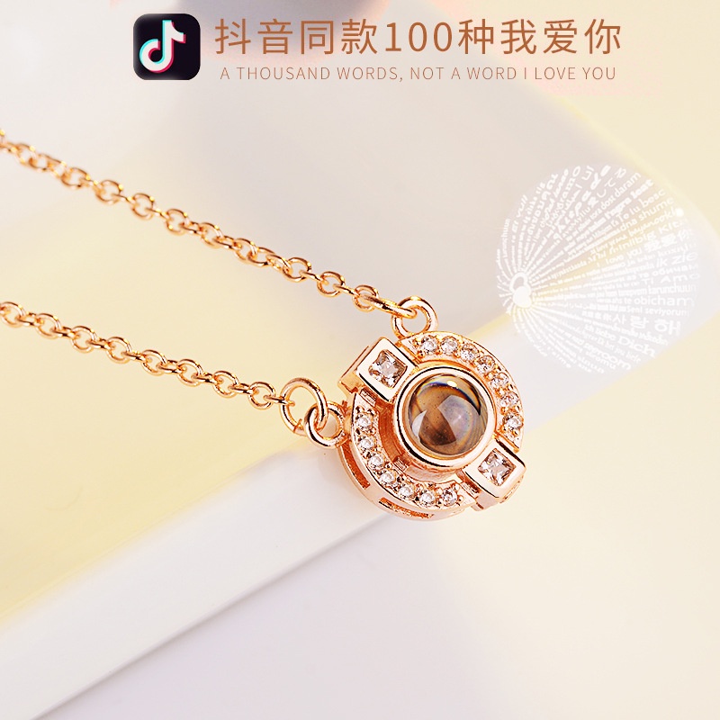 [Ready Stock]Fashion Plated 925 Sterling Silver Rose Gold Pendant round Diamond-Studded Necklace