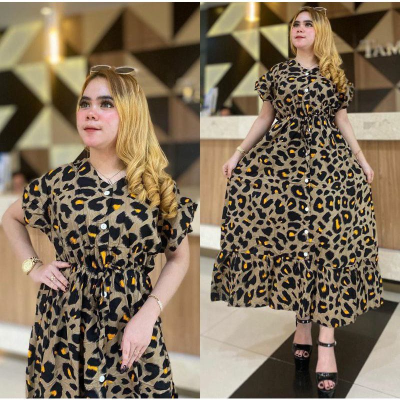 DRESS ANDIN TERBARU MOTIF MACAN LEOPARD  TERMURAH KEKINIAN BAHAN RAYON PREMIUM BISA UNNTUK BUSUI  BANYAK DIPAKAI IBU IBU MUDA DAN REMAJA KEKINIAN