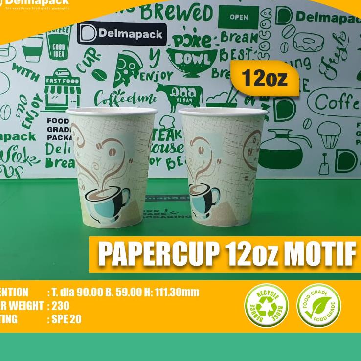 ☉ PAPER CUP 12oz MOTIF - HOT, KOPI, TEH - FOODGRADE - 50 PCS ♣
