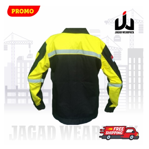 Wearpack Safety Kemeja Proyek | Baju Bengkel Kombinasi Hitam - Kuning