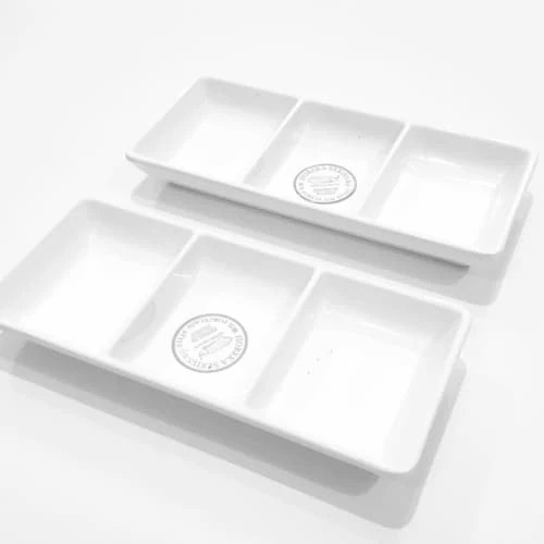 

Tempat Sambal Kotak Sekat 3 Piring Saos Cabe Melamine Golden Dragon P8 - Putih