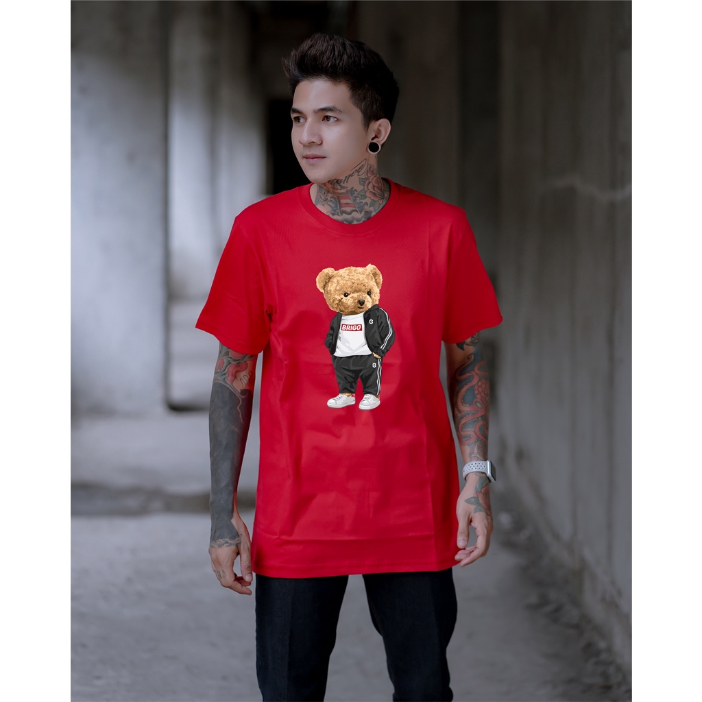 Kaos Distro BRIGO Beruang Sporty || BRIGO Kaos Lengan Pendek Bear Sporty || Kaos Katun Combed M-XL ( Pria &amp; Wanita )