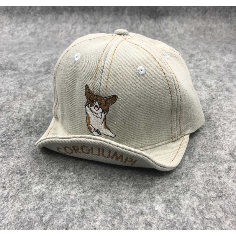 Topi Baseball Anak Bayi Balota Import Bahan Denim Model Corgi Jump-Abu