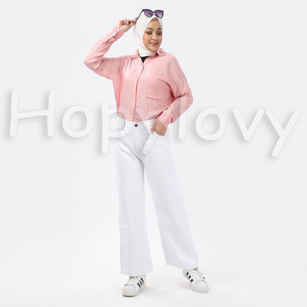 HOPYLOVY - Celana Jeans Boyfrend Wanita Model Kulot Willow