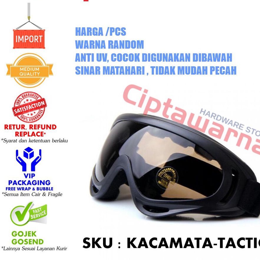 Kacamata Goggle Ski Tactical Sepeda Motor Air Soft Olah Raga Wide