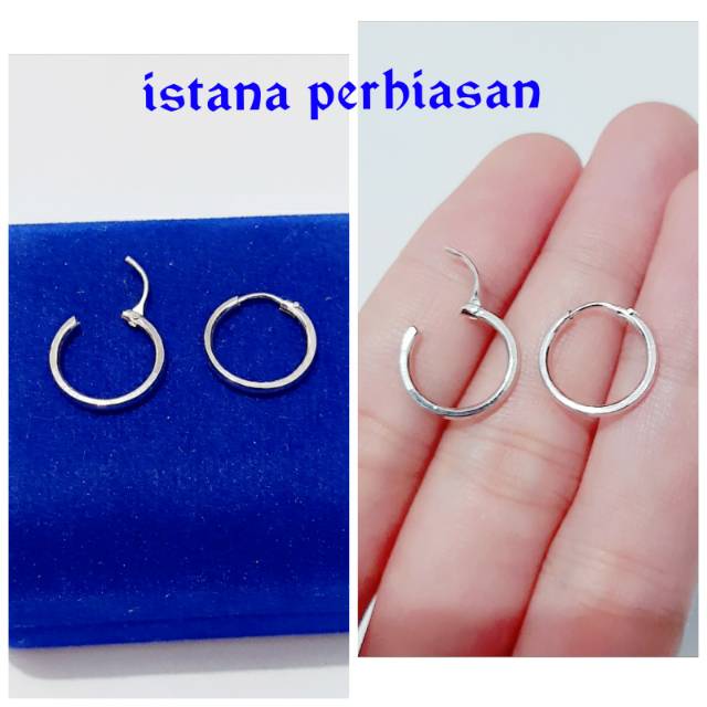 ANTING BULAT POLOS PERAK 925 LAPIS EMAS PUTIH - PERHIASAN SILVER PERAK ASLI - IMPORT - AT174