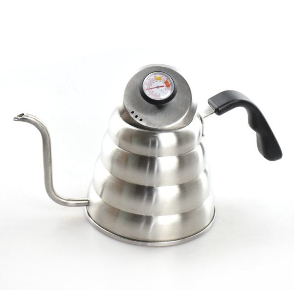 OneTwoCups Coffee Maker Pot V60 Drip Kettle Teko Barista 1200ML with Thermometer - Silver