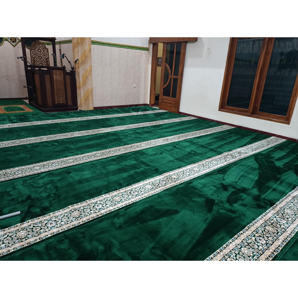 Karpet Masjid Topkapi tebal 16mm bahan ppheatset warna hijau polos tebal dan lembut